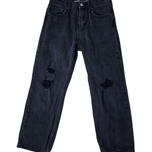 Old Navy Women’s Size 12 High Rise Slouchy Straight Black Cropped Ripped Jeans